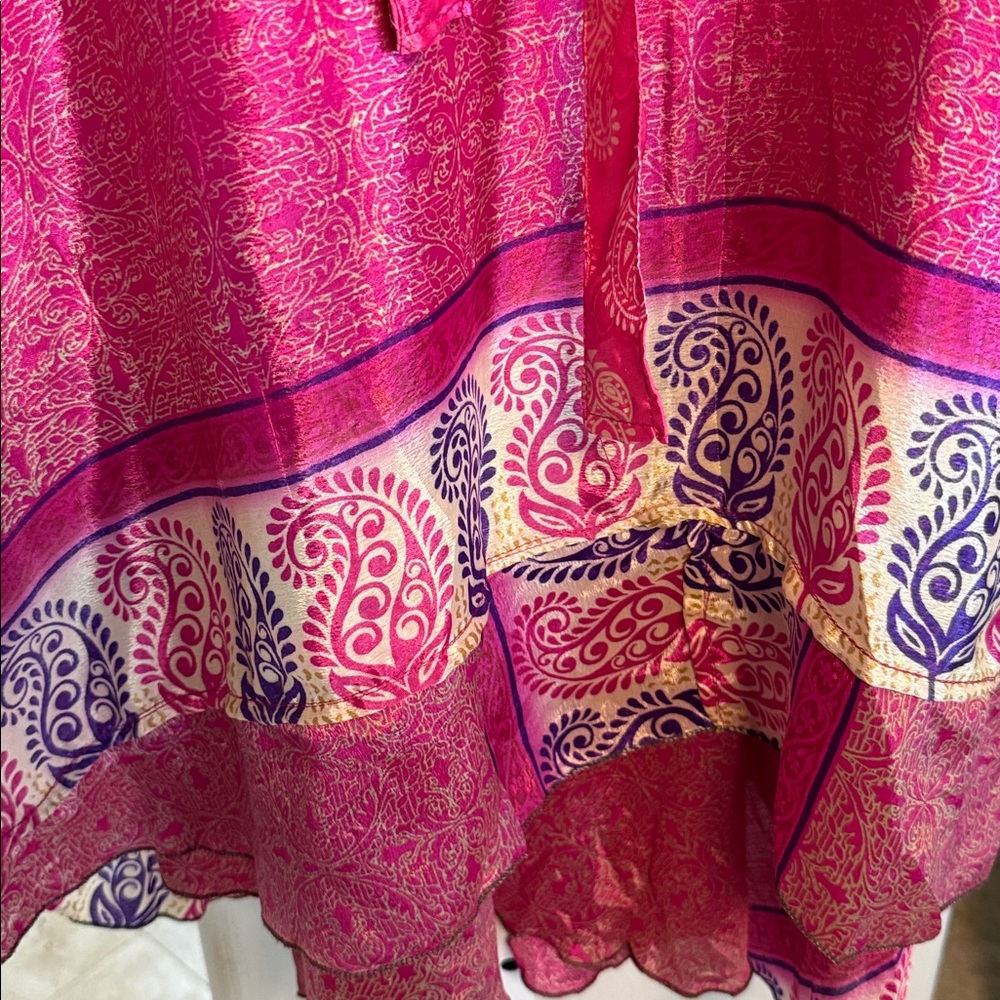 RHEA PRINTED WRAP SKIRT IN MULTI PINK AND GREEN INDIAN PRINT Reversible - Picture 9 of 10